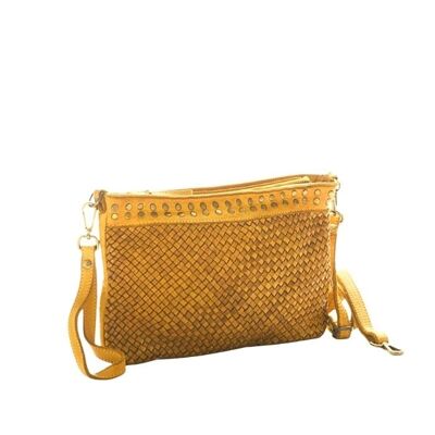 VALERIA Woven Wristlet Bag with Studs Mustard