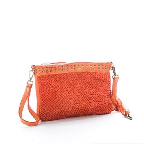 VALERIA Woven Wristlet Bag with Studs Orange