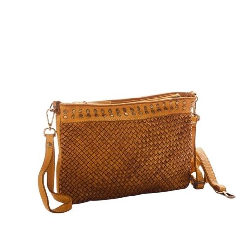 VALERIA Woven Wristlet Bag with Studs Tan