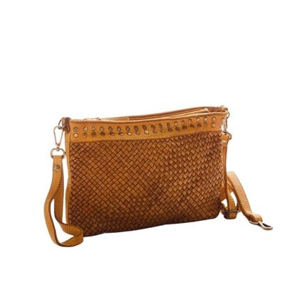 VALERIA Woven Wristlet Bag mit Nieten Hellbraun