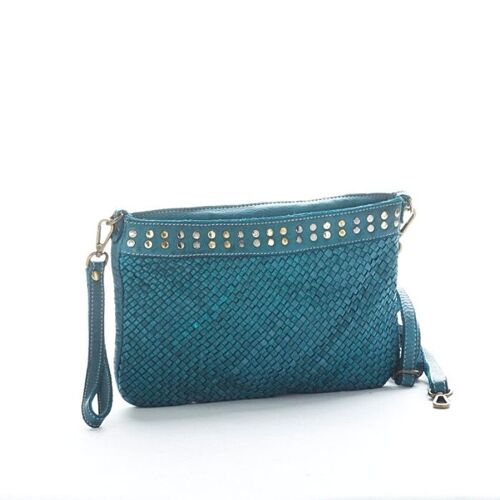 VALERIA Woven Wristlet Bag with Studs Teal