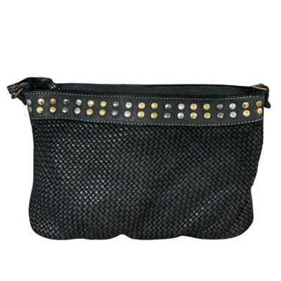 VALERIA Woven Wristlet Bag with Studs Black