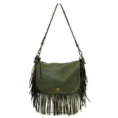 CAMILLA Shoulder Bag with Fringes Army Green