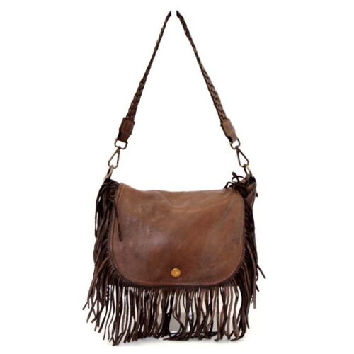 CAMILLA Shoulder Bag with Fringes Dark Brown