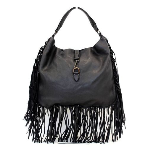 AMBRA Shoulder Bag with Fringes Black