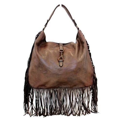 AMBRA Shoulder Bag with Fringes Dark Brown