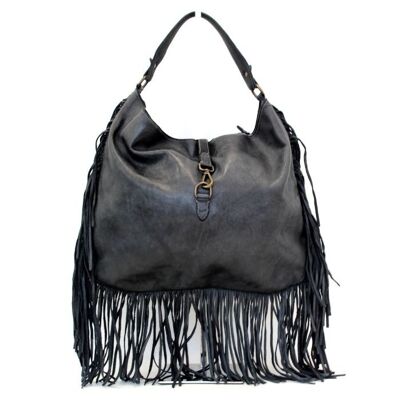 AMBRA Shoulder Bag with Fringes Dark Grey