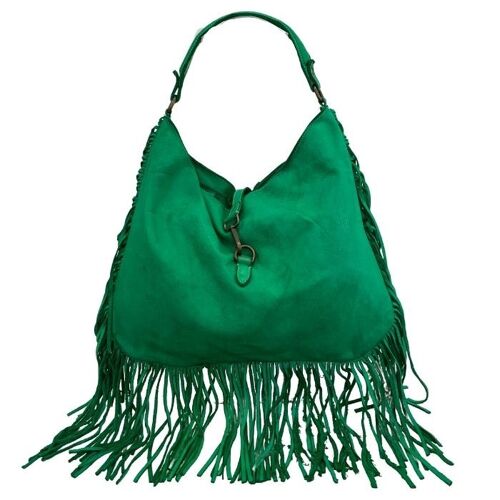 AMBRA Shoulder Bag with Fringes Emerald Green