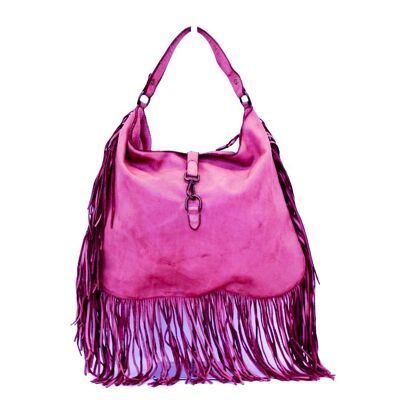 AMBRA Borsa a Spalla con Frange Fucsia