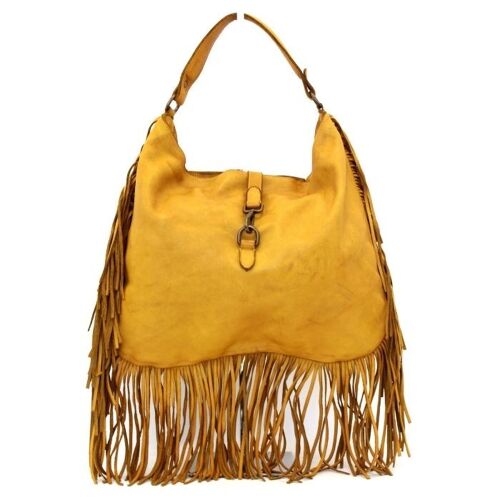 AMBRA Shoulder Bag with Fringes Mustard