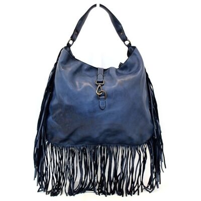 AMBRA Shoulder Bag with Fringes Navy