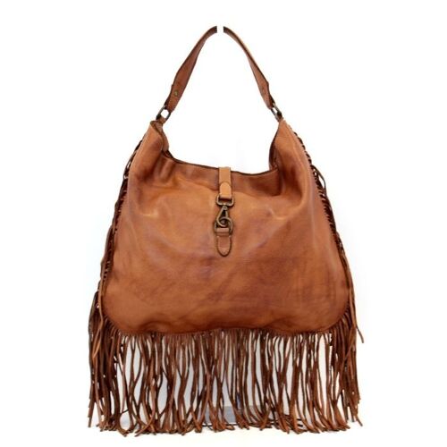 AMBRA Shoulder Bag with Fringes Tan