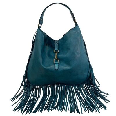 AMBRA Shoulder Bag with Fringes Teal