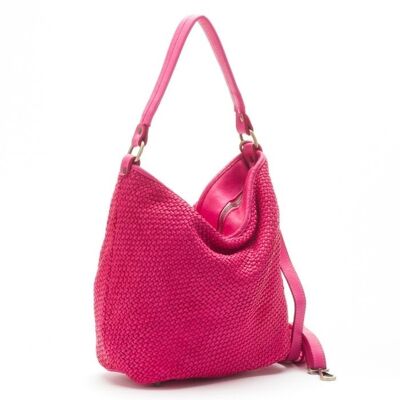 ASTRID Woven Hobo Shoulder Bag Fuchsia