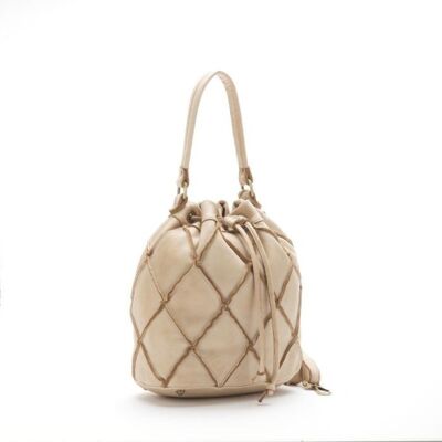 Eleonora Bucket Bag With Diamond Detail | Beige
