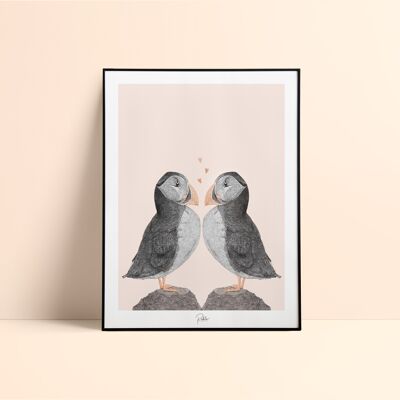 Manifesto illustrato 30×40 cm – Formato di incorniciatura standard – Puffin Duo