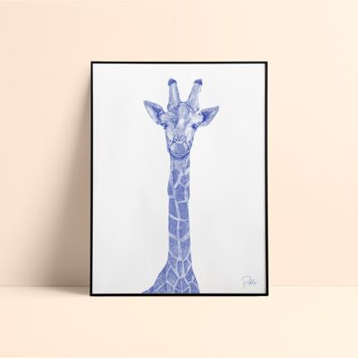 Giraffe Silkscreen / Blue 50x70cm