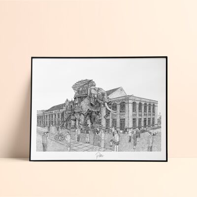 Elephant silkscreen print - Nantes / 30x40cm - Black