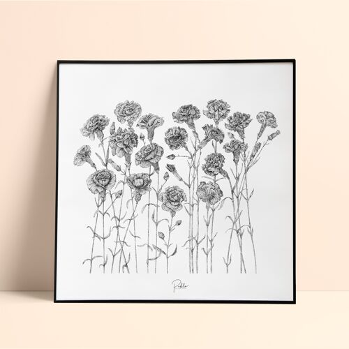 Screenprint "Carnations" / 40x40cm - black