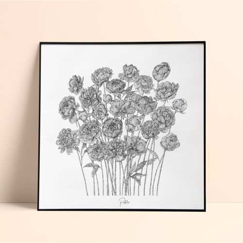 Peonies screen print/ 40x40cm - Black