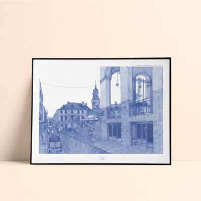 Screen printing "Place de la Mairie" - Rennes / Blue 50x70cm