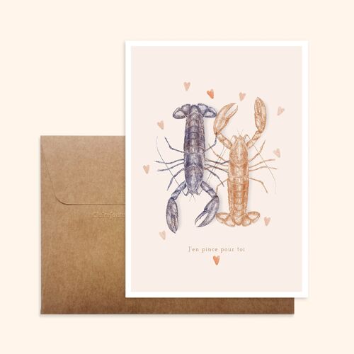 Carte postale illustrée – Fabriquée en Bretagne – Format standard - Duo de Homards