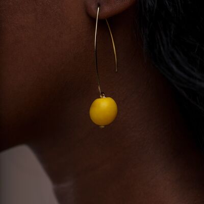 Minimal Drop Tagua Earrings - Bright Yellow