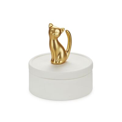 COFFRET A BIJOUX EN PORCELAINE DOREE CHATON