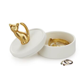 COFFRET A BIJOUX EN PORCELAINE DOREE CHATON 2