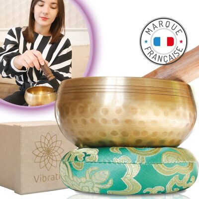 Artisanal Tibetan Singing Bowl + E-Book - Handmade in Nepal - Cushion, Wooden Mallet, Lokta Box - Meditation - Relaxation - Healing