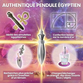 Pendule Divinatoire Égyptien Thot en Laiton Argenté | Pendule Témoin Magnétiseur Émetteur et Récepteur 5