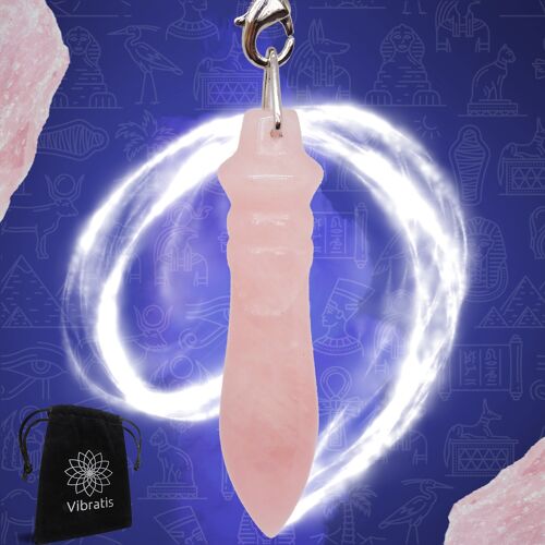 Pendule Égyptien de Radiesthésie THOT en QUARTZ ROSE VÉRITABLE | Pendule Divinatoire Magnétiseur en Quartz Rose Idéale pour les Soins Émotionnels