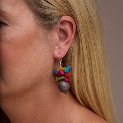 Tapajos Bombona Earrings - Grey/Multicoloured