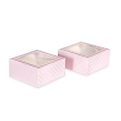 Cajas de golosinas cuadradas de cuadros rosados con ventana