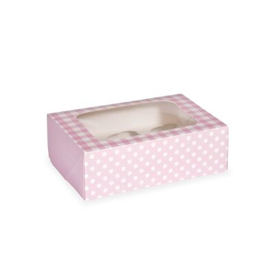 Caja Cupcake Vichy Rosa para 6 Cupcakes