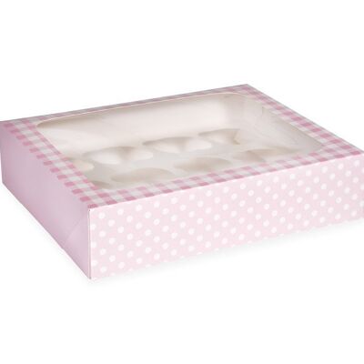 Caja para Cupcakes Vichy Rosa para 12 Cupcakes