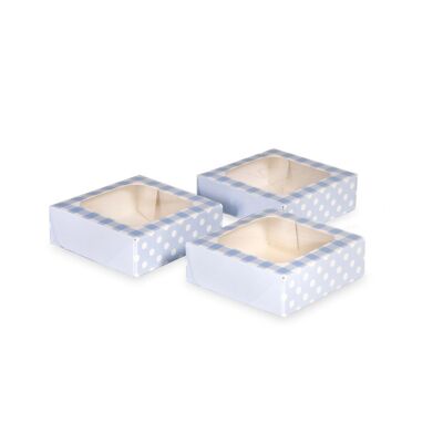 Petites boîtes à friandises carrées en vichy bleu avec fenêtre