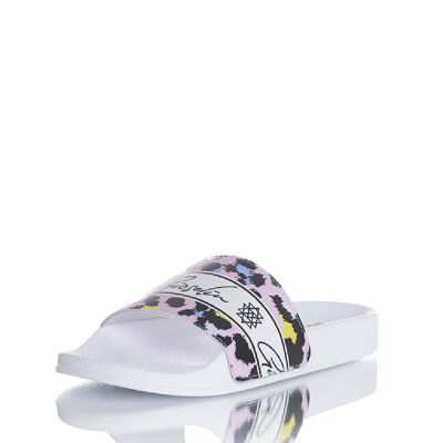 SANDALO BABY BIANCO ANIMALIER FASCIA ROSA