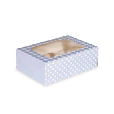 Caja para 6 Cupcakes Vichy Azul