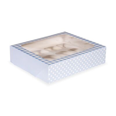 Blau karierte Cupcake-Box für 12 Cupcakes