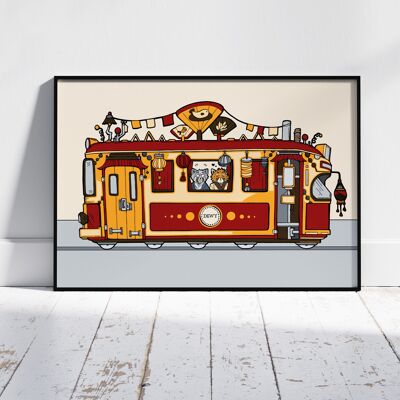 A3 poster - nursery poster with cute, cheerful tram
