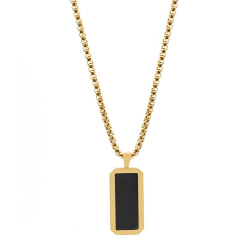 Gold Necklace With Rectangle Onyx Pendant