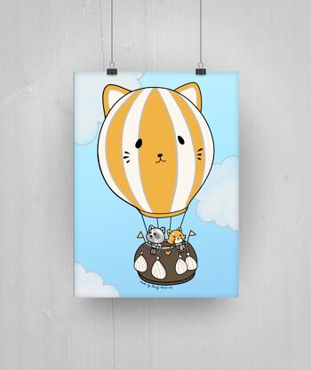 Affiche A3 pour la chambre de bébé avec une montgolfière de chats mignons 1