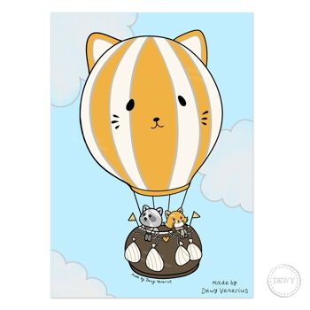 Affiche A3 pour la chambre de bébé avec une montgolfière de chats mignons 3