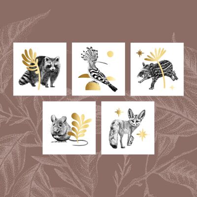 mini cartes - illustrations d'animaux dessinées à la main - cartes de vœux