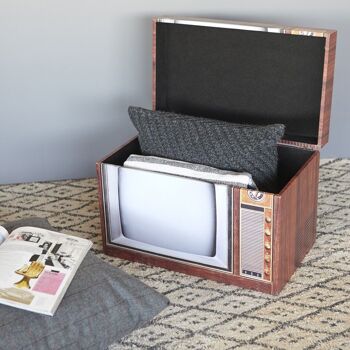 Boîte de rangement, Vintage, TV, avec couvercle, bois 3