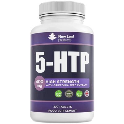 5HTP - 400 mg, 270 tabletas veganas 5 HTP Suplementos para dormir de alta potencia Extracto de semilla de Griffonia activa