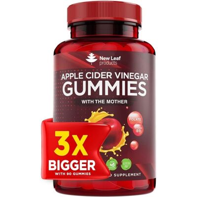 Vinaigre de cidre de pomme Vegan Gummies Énorme approvisionnement de 3 mois avec The Mother High Strength + Vitamine B12 Folate Grenade et betterave