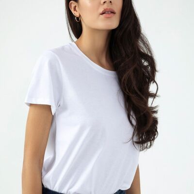 Vivien T-Shirt Femme Col Rond Manches Courtes Blanc Jersey Simple