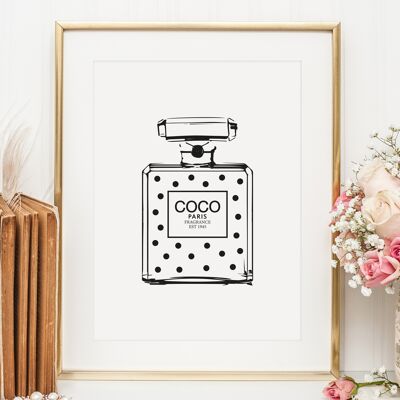 Affiche 'Bouteille de parfum à pois Coco' - DIN A4